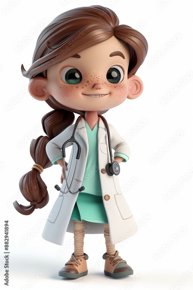 3D cartoon girl doctor character isolated on white background. 3D cartoon girl doctor character isolated on white background.