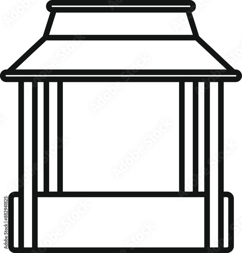 Simple line drawing of a market stall with a roof and countertop being built
