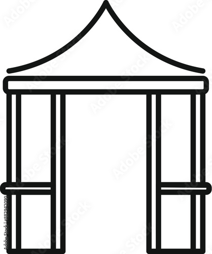 Line drawing of a market stall with a pointed roof, perfect for illustrating concepts of commerce and outdoor markets