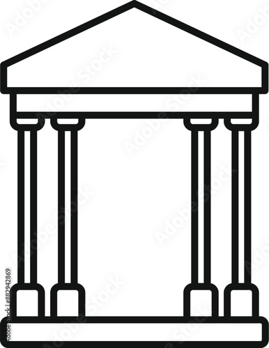 Simple line drawing of a classic greek or roman temple facade with columns supporting a triangular roof