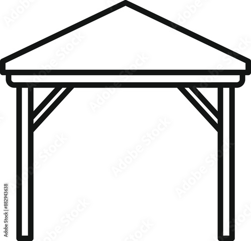 Simple line icon of a wooden gazebo with a triangular roof, ideal for representing outdoor relaxation