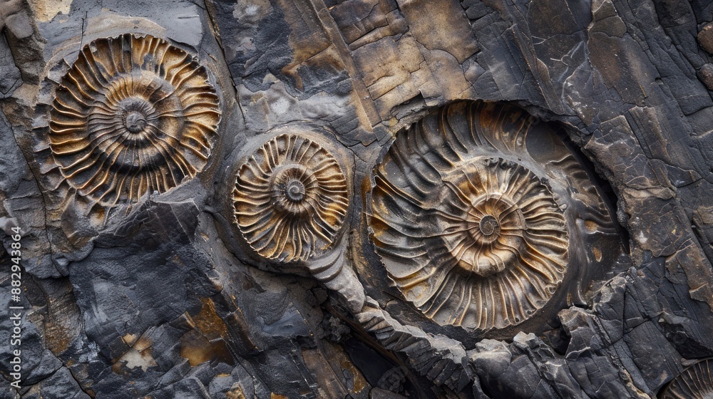 Ancient Spiral Fossils Embedded in Stone Ancient Spiral Fossils Embedded in Stone
