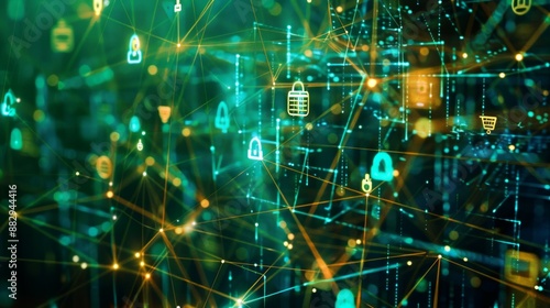 Wallpaper Mural A digital illustration showing a secure and encrypted data flow through a network. Torontodigital.ca