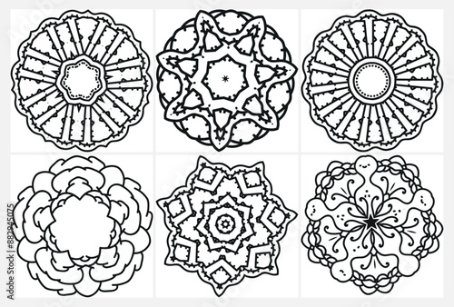 coloring page with floral mandala, bold and easy,vector set