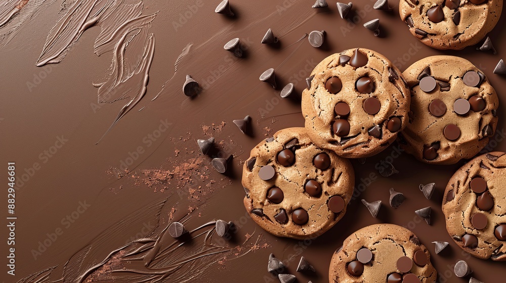 Fototapeta premium chocolate chip cookies background with copy space