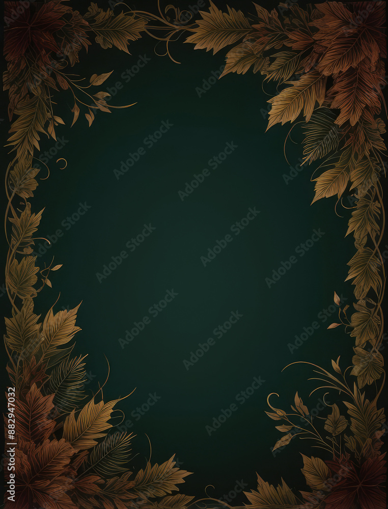 Vertical dark background of autumn leaves with veins. Foliage frame, copy space inside Vertical dark background of autumn leaves with veins. Foliage frame, copy space inside