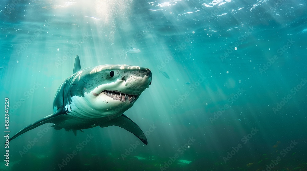 Fototapeta premium White sharks live in the deep ocean.