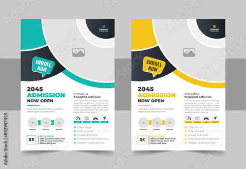 Kids back to school admission flyer design or School education kindergarten daycare flyer template layout