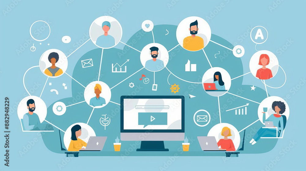 Online teamwork is when people collaborate on projects from remote locations. This diagram depicts the concept. Online teamwork is when people collaborate on projects from remote locations. This diagram depicts the concept.