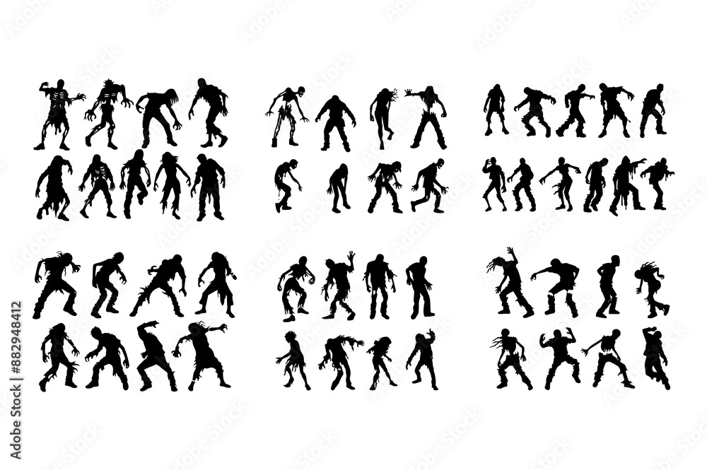 Zombie silhouette vector set isolated on white background, cartoon style Zombie silhouette vector set isolated on white background, cartoon style