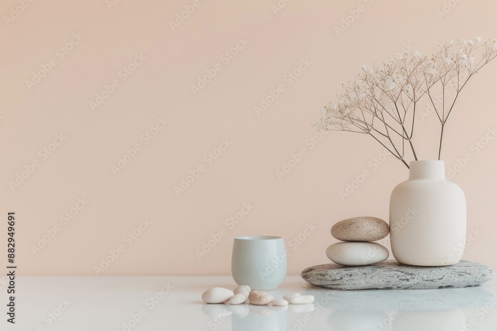 Minimalist ceramic vase with dried flowers A calming pastel-colored web template for a mindfulness and wellness blog Minimalist ceramic vase with dried flowers A calming pastel-colored web template for a mindfulness and wellness blog