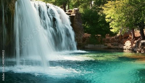 Close-up of a waterfall cascading into a pool