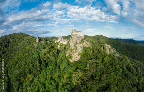 landscape with blue sky and clouds castle ruins aggstein Austria