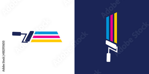 Paint roller icon logo vector. Paint roll colorful color equipment tool icon vector