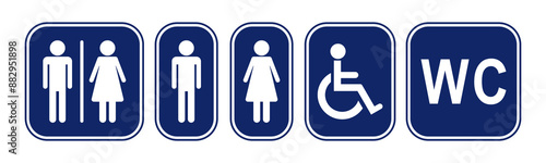Men, women, handicap, disable, wheel chair, WC icon for restroom, room, hospitals, bathroom, washroom and public places. isolated vector symbols for male and female.