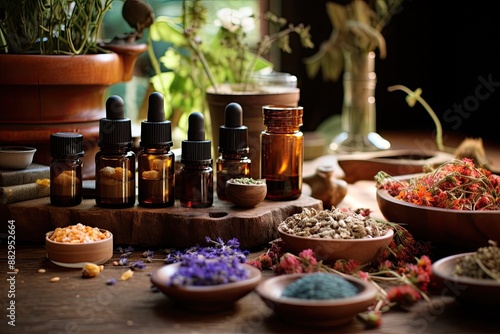 Assorted aromatic essential oils A holistic approach to integrative medicine practices