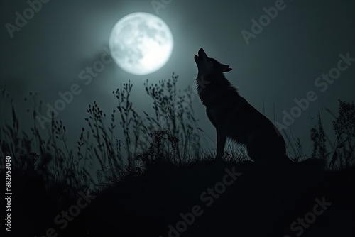 Majestic howling wolf moonlit night A lone wolf howling under the light of the moon