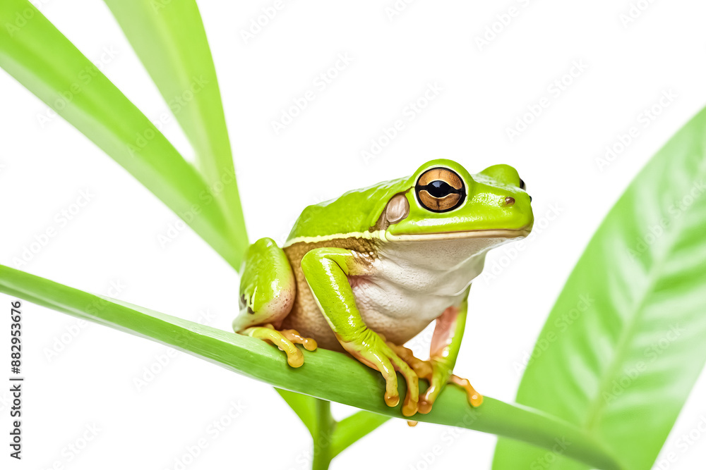 Green Tree Frog Sitting on a Leaf Green Tree Frog Sitting on a Leaf