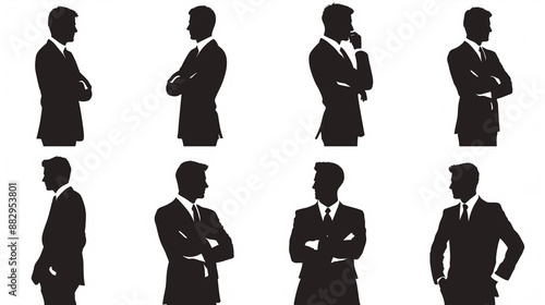 悩むポーズをするビジネスマン 上半身シルエット アイコン集 考える 思考 戦略 アイディア