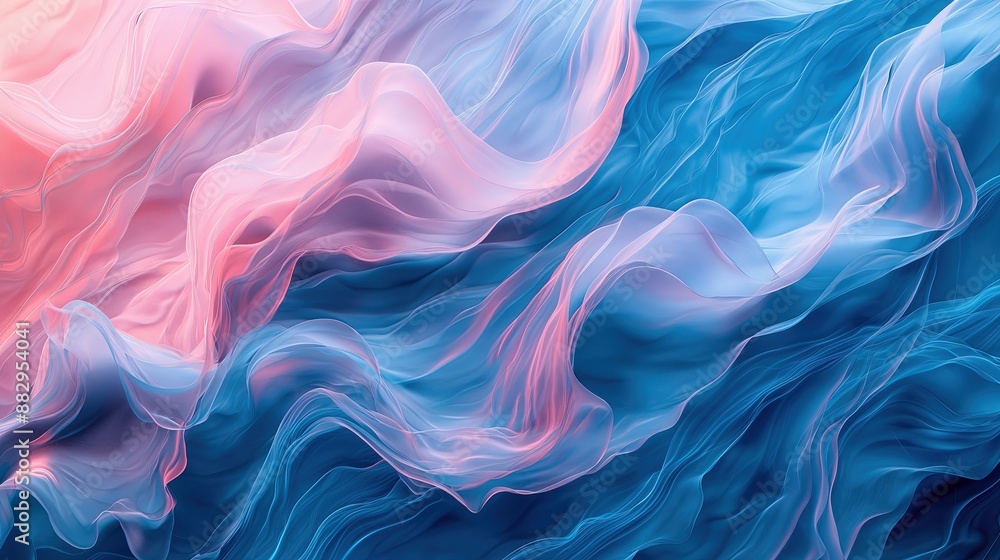 Fototapeta premium Pink and blue pastel colors wavy silk background.