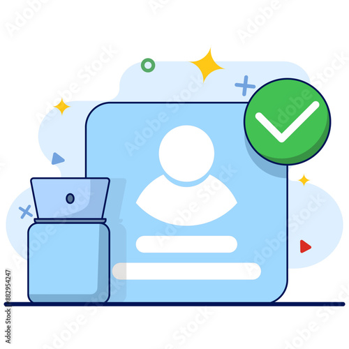 successful login concept. account has been registered, id card profile has been verified, account has been secured with password, modern graphic elements for landing page, ui, infographics, icons.