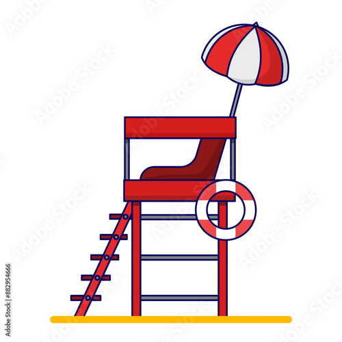 Coast guard tower building concept. living space construction. Station beach building. The beach security building is useful for monitoring visitors on the beach. flat vector illustration.