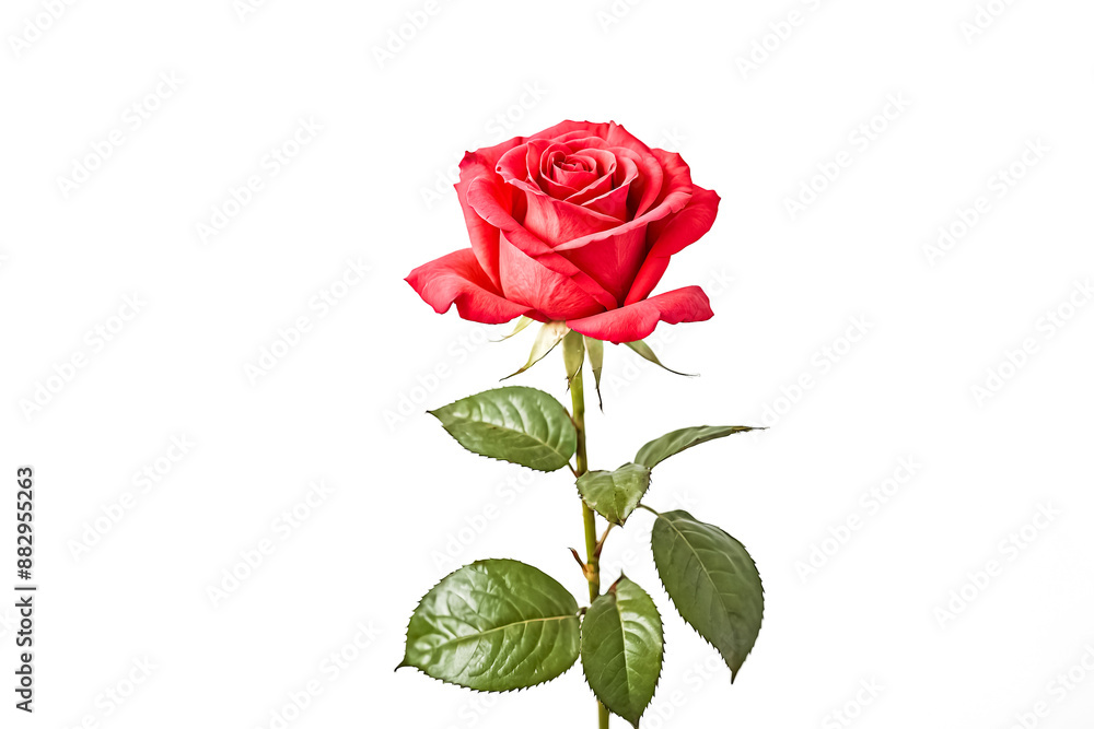 Single Red Rose on White Background