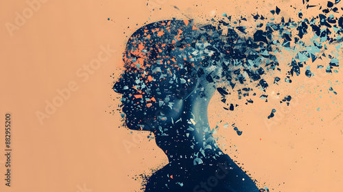 People head bursting with information data, symbolizing the overwhelming effects of media and social media addiction.powerful visual metaphor of social media addiction.