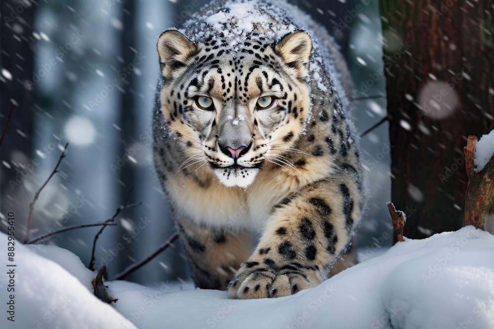 Majestic snow-dusted snow leopard A powerful and elusive snow leopard Majestic snow-dusted snow leopard A powerful and elusive snow leopard