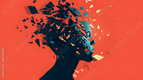People head bursting with information data, symbolizing the overwhelming effects of media and social media addiction.powerful visual metaphor of social media addiction.