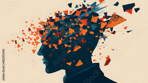 People head bursting with information data, symbolizing the overwhelming effects of media and social media addiction.powerful visual metaphor of social media addiction.