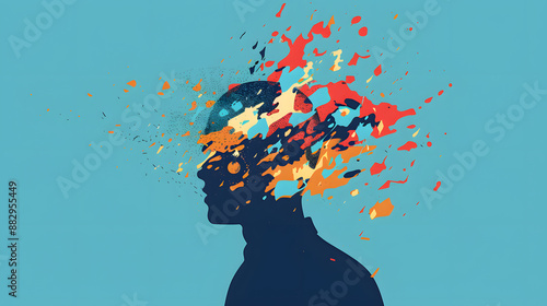 People head bursting with information data, symbolizing the overwhelming effects of media and social media addiction.powerful visual metaphor of social media addiction.