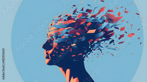 People head bursting with information data, symbolizing the overwhelming effects of media and social media addiction.powerful visual metaphor of social media addiction.