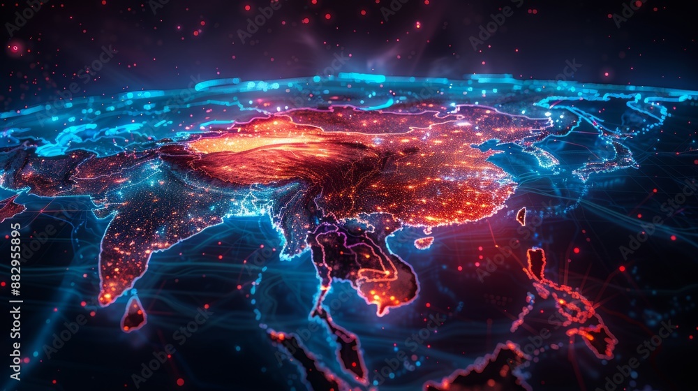 Fototapeta premium World network connection. Communication technology with global internet network connected world.