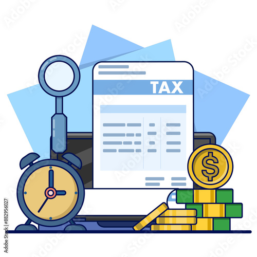 concept of paying on time, workers or companies obediently paying government taxes, banknotes paying tax alarm. Tax time reminders, income tax planning, government payment dates or financial returns.