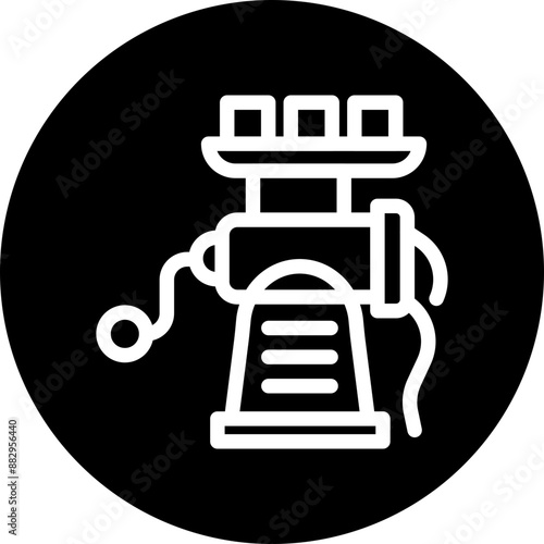 Meat Grinder Vector Line White Circle Black