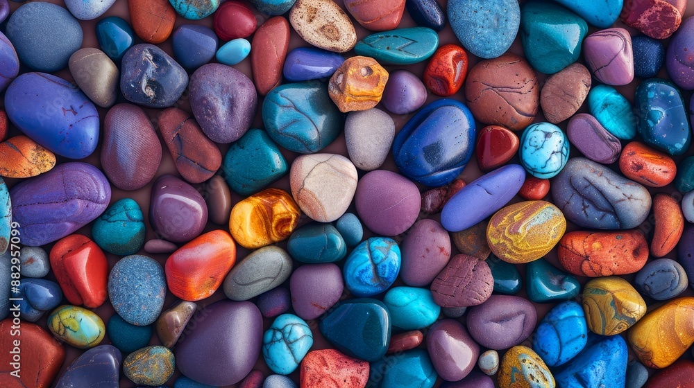 A colorful pile of rocks with a variety of colors including blue, red, yellow A colorful pile of rocks with a variety of colors including blue, red, yellow
