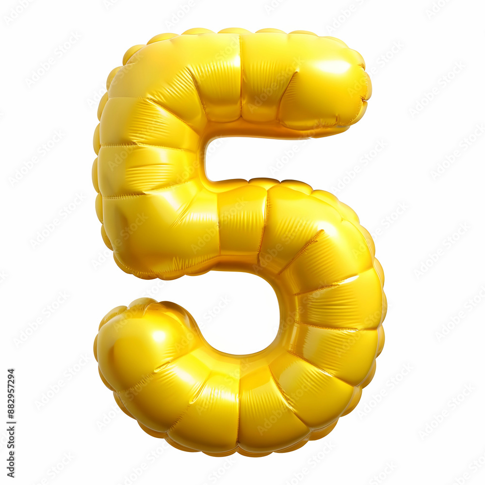 number 5 made of yellow inflatable balloon isolated