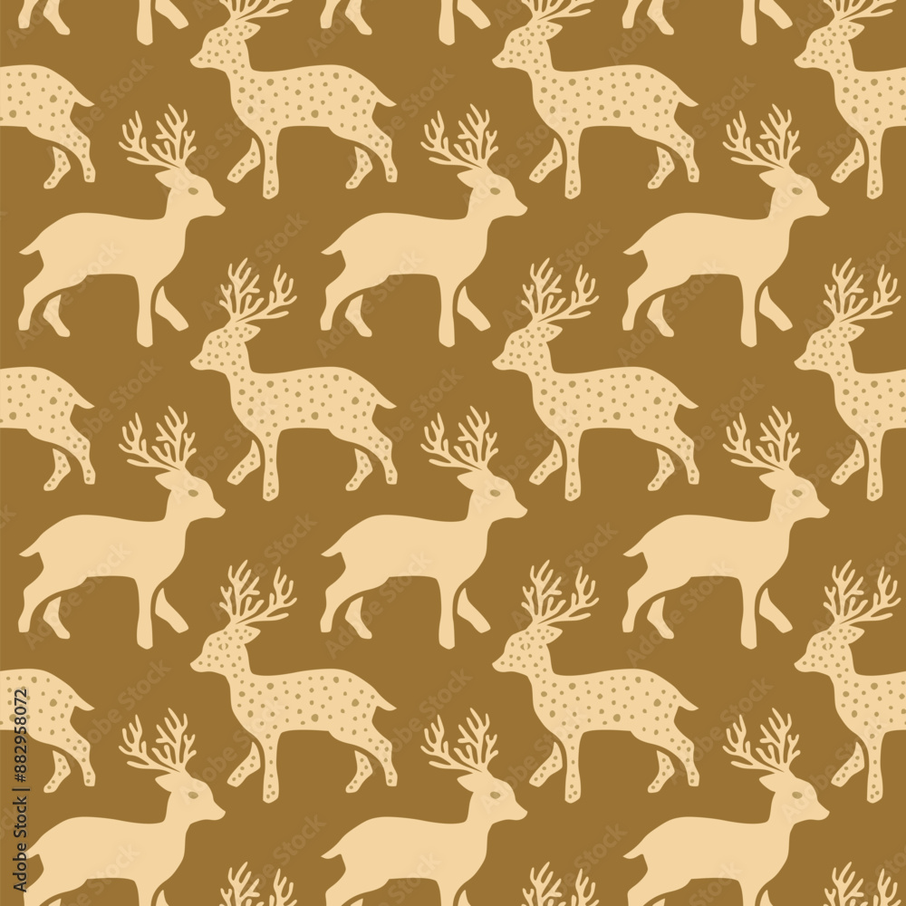 Obraz premium Cute Beige Hand drawn Retro Seamless pattern with Christmas deer animals for Textile Designs or Wallpapers