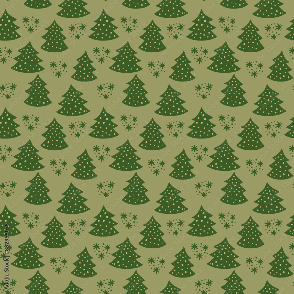 Green Cute Hand drawn Retro Seamless pattern with Christmas Trees or Pine Tree Forest for Textile Designs or Wallpapers Green Cute Hand drawn Retro Seamless pattern with Christmas Trees or Pine Tree Forest for Textile Designs or Wallpapers