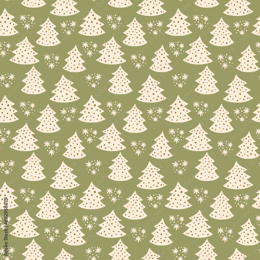 Green Cute Hand drawn Retro Seamless pattern with Christmas Trees or Pine Tree Forest for Textile Designs or Wallpapers Green Cute Hand drawn Retro Seamless pattern with Christmas Trees or Pine Tree Forest for Textile Designs or Wallpapers