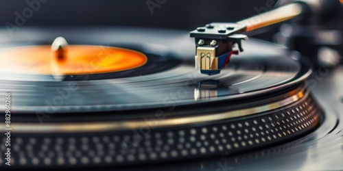 Close-up of a Spinning Vinyl Record on a Turntable. Generative ai