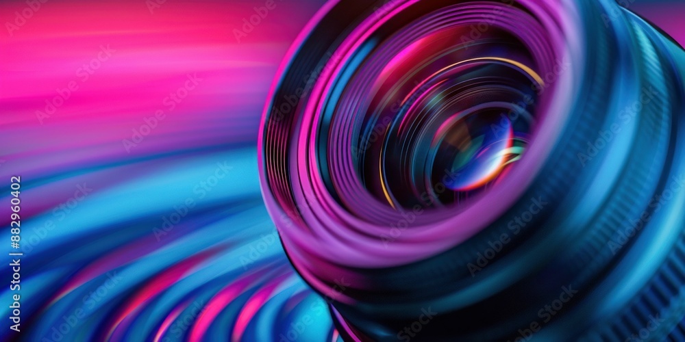 Close-up of a Camera Lens with Colorful Lights. Generative ai Close-up of a Camera Lens with Colorful Lights. Generative ai