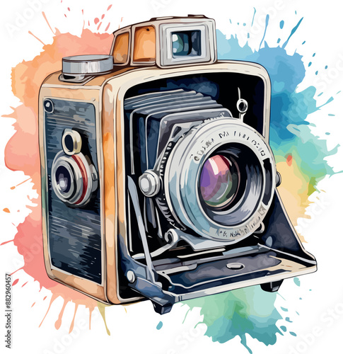 Vintage Journalism Camera in Watercolor Illustration