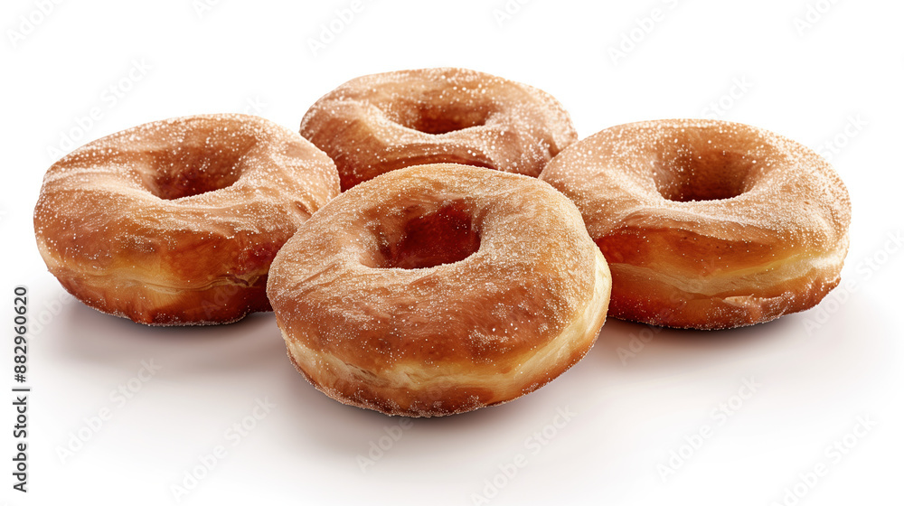 Homemade Apple Cider Doughnuts Coated in Sweet Cinnamon, Tempting Autumn Snack, White Background Homemade Apple Cider Doughnuts Coated in Sweet Cinnamon, Tempting Autumn Snack, White Background