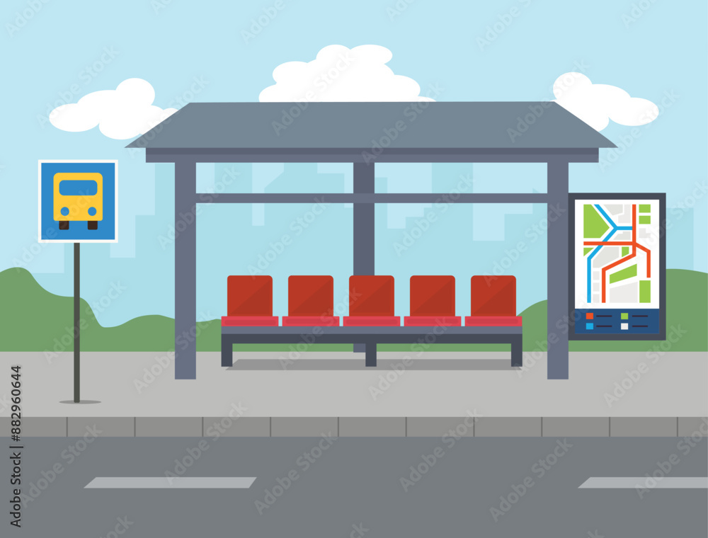 Empty bus stop for public transportation Empty bus stop for public transportation