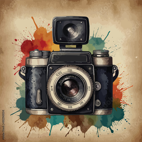 A Vintage old Professional journalisms watercolor camera or technology media design .