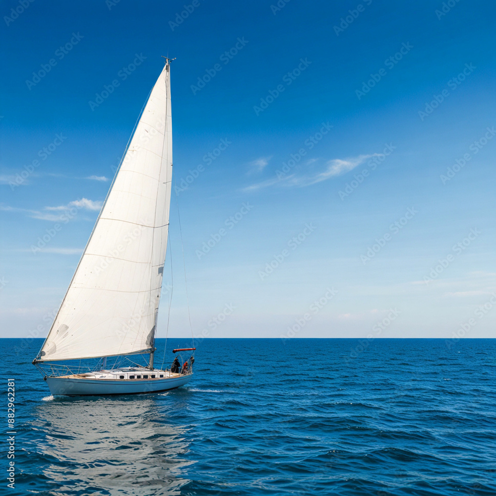 Naklejka premium Sailing boat in the sea, isolated on natural background