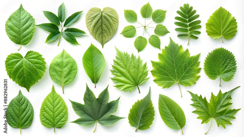 a set of different shapes of green leaves on a white background a set of different shapes of green leaves on a white background