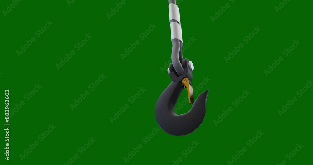 Lifting and rigging set up animation; Crane hook connected to shackle; Lifting hook and sling arrangement on green screen Lifting and rigging set up animation; Crane hook connected to shackle; Lifting hook and sling arrangement on green screen